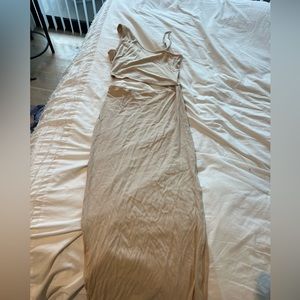 Side slit nude cotton dress